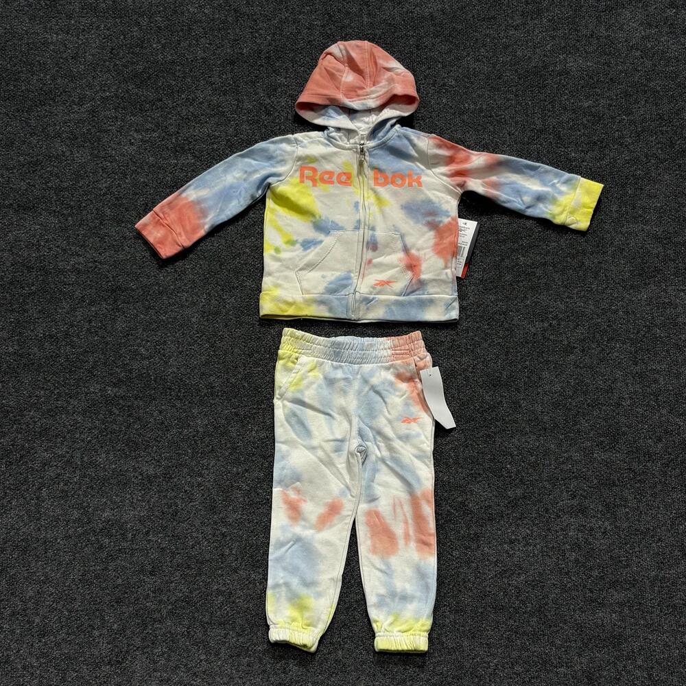 Reebok 2 Piece Hoodie Pants Set Toddler 2T Multicolor Tie Dye Fleece Outfit